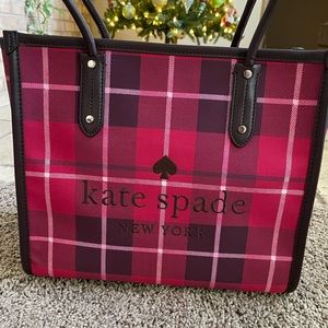 NEW Kate Spade Ella Plaid Tote & Large Pouch